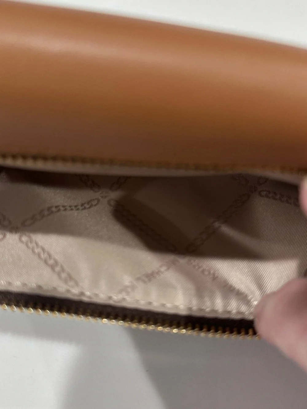Michael Kors Cognac and Dark Brown Zip Continental Wallet with Gold Hardware